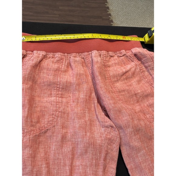 Women's Toad & Co Lina Pink Linen Pull-on Pants Ruched Capri XS Summer Coastal - Picture 9 of 11